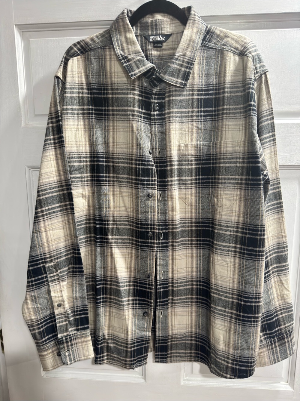Eddie Bauer Men’s XXL Blue Plaid Flannel Button-Up Shirt NWOT